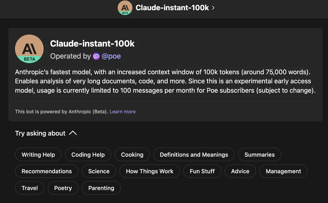 Visual for this record: Claude's context window reached 100,000 tokens in 2023